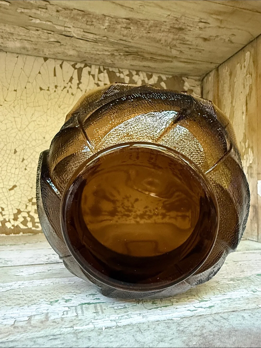 🍂 Vintage 1960s Viking Glass Cabbage Leaf Basket Handmade Brown Smoke